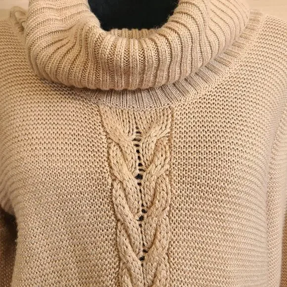 Banana Republic Womens L Turtleneck Chunky Cable Knit Wool Sweater Dress Cozy - Picture 5 of 10